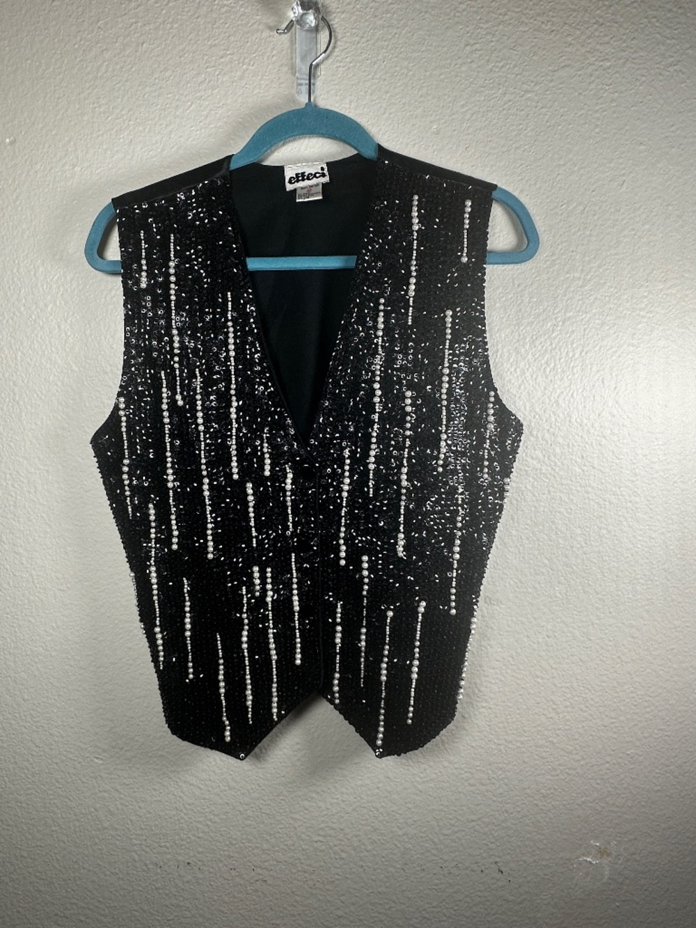 Black Vest with Sequins and Pearls